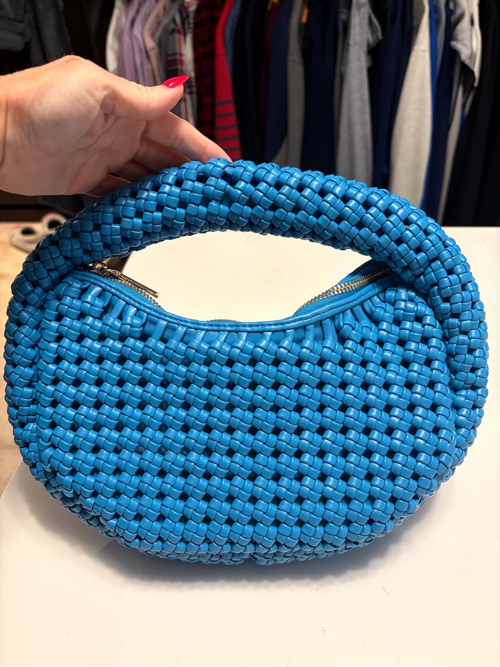 Sincerely Jules Woven Blue Handbag with Top Handle